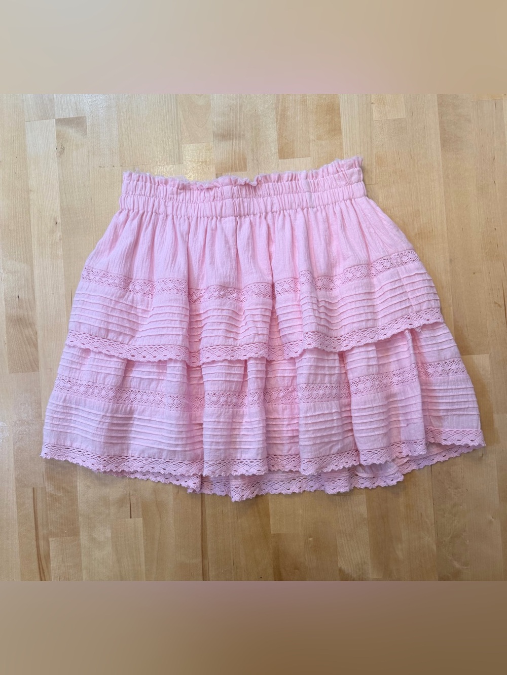 Day + Moon Pink Tiered Lace Mini Skirt